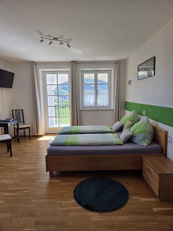 Zimmer Veltliner mit Blick auf Balkontür und Fenster
